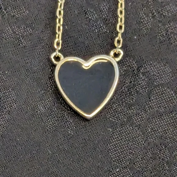 Black Enamel Gold Plated 925 Sterling Silver Heart Pendant Necklace - Picture 4 of 9